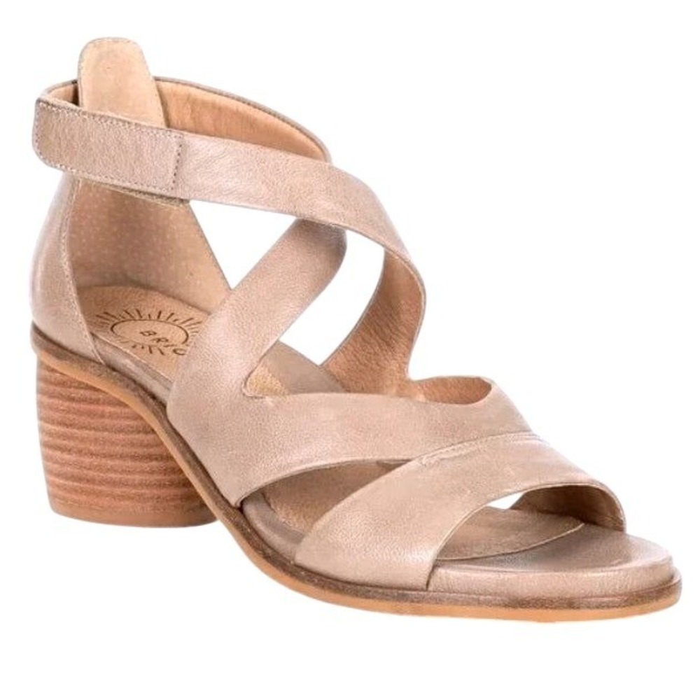 Brioso Size 8 Verandah Light Brown Mocha Leather Block Heel Comfort Sandals